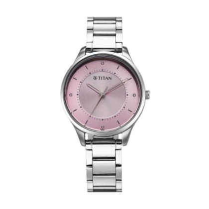 Titan Quartz 2649SM07 Pink Dial Stainless Steel Strap Analog Women Watch